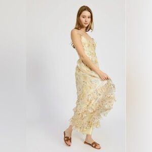 En Saison Elliot Yellow Floral Tiered Organza Dress - New